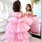 Розовый Высокий Низкий детское платье для девочек на день рождения; Многослойная юбка с цветочным узором для девочек; Детское праздничное платье вечерние платье; Платья для маскарада Размеры 1-14years