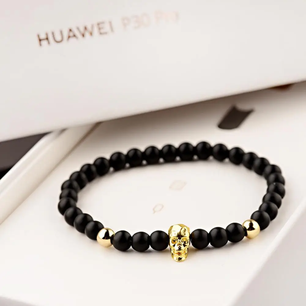 CARTER LISA Charm панк мужские золотые эластичные браслеты с черепами набор
