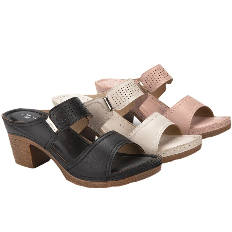

Women's 2021 Shoes Retro Ladies Platform Breathable Woman Beach Retro Summer Beach Women Flats Female Heel Big Size