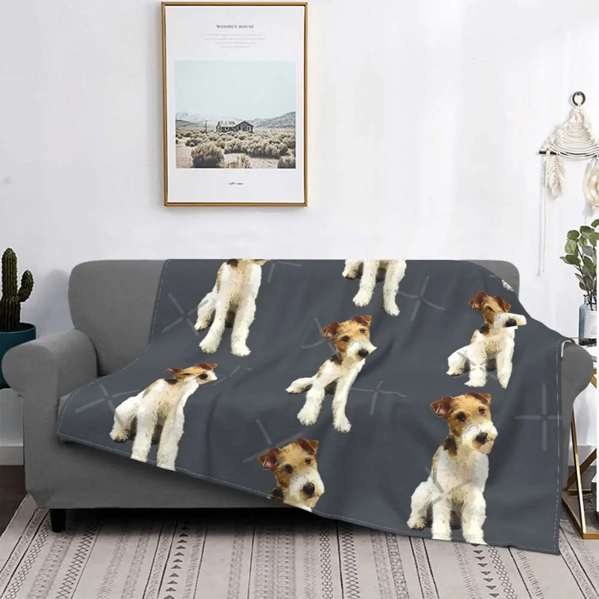 

Manta con cabeza de zorro de alambre Terrier, cubrecama a cuadros, funda para sofá, playa, alfombra de oración Islámica