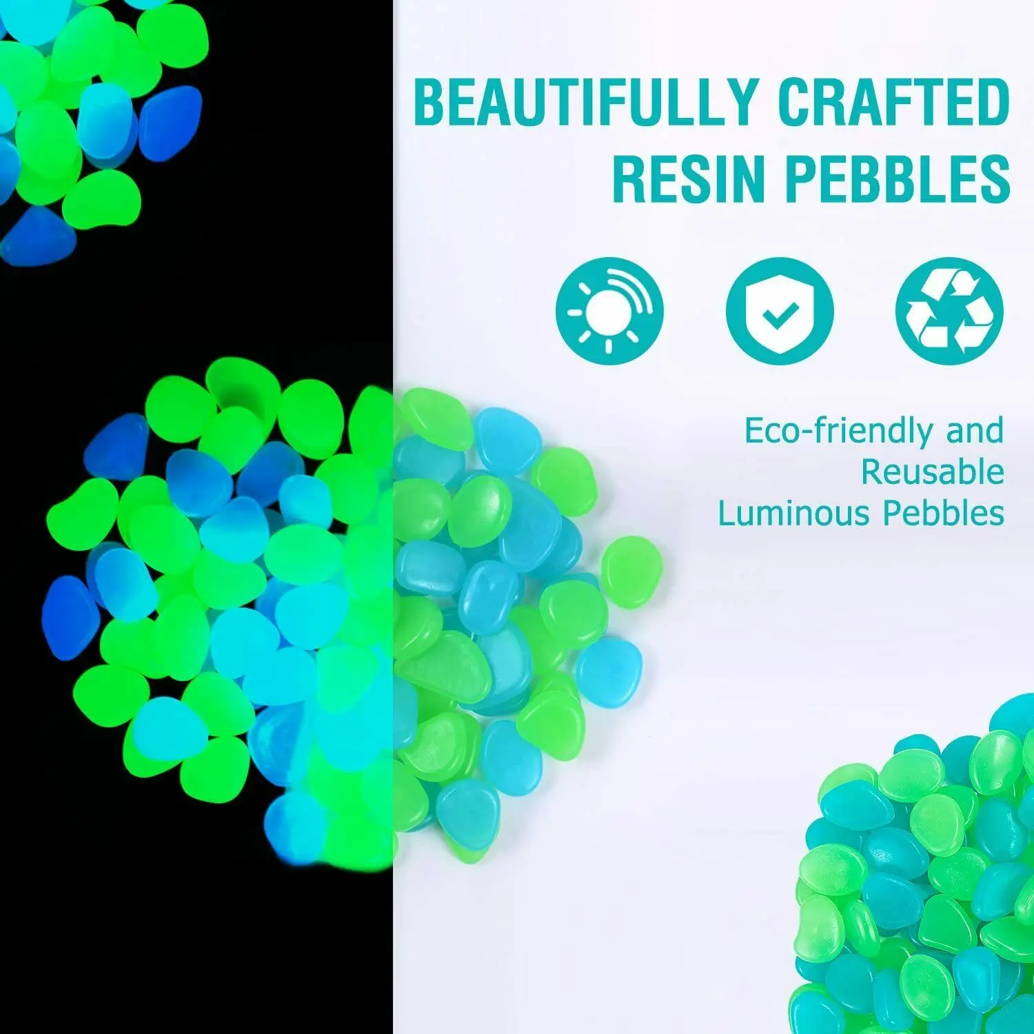 

300PCS Glow in The Dark Pebbles Garden Glowing Rocks Fish Tank Luminous Stones