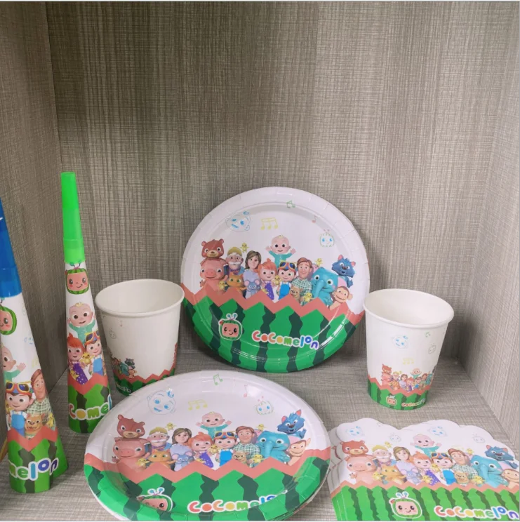 Cocomelon украшения для дня рождения баннер скатерть зеленая соломенная салфетка