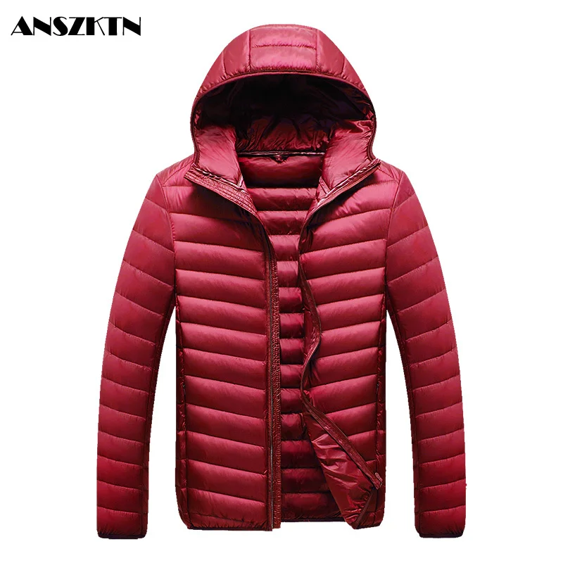 

ANSZKTN New Arrivals Men's Ultralight Thin Down Jacket White Duck Down Hooded Jackets Warm WinterCoat male Portable Outwear coat