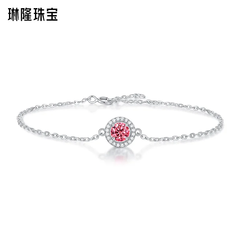 

Silver S925 Bracelet Pink Mossan Diamond Love Encounter Round Bag Jewelry Pink Jewelry Processing Source Wedding Date Engagement