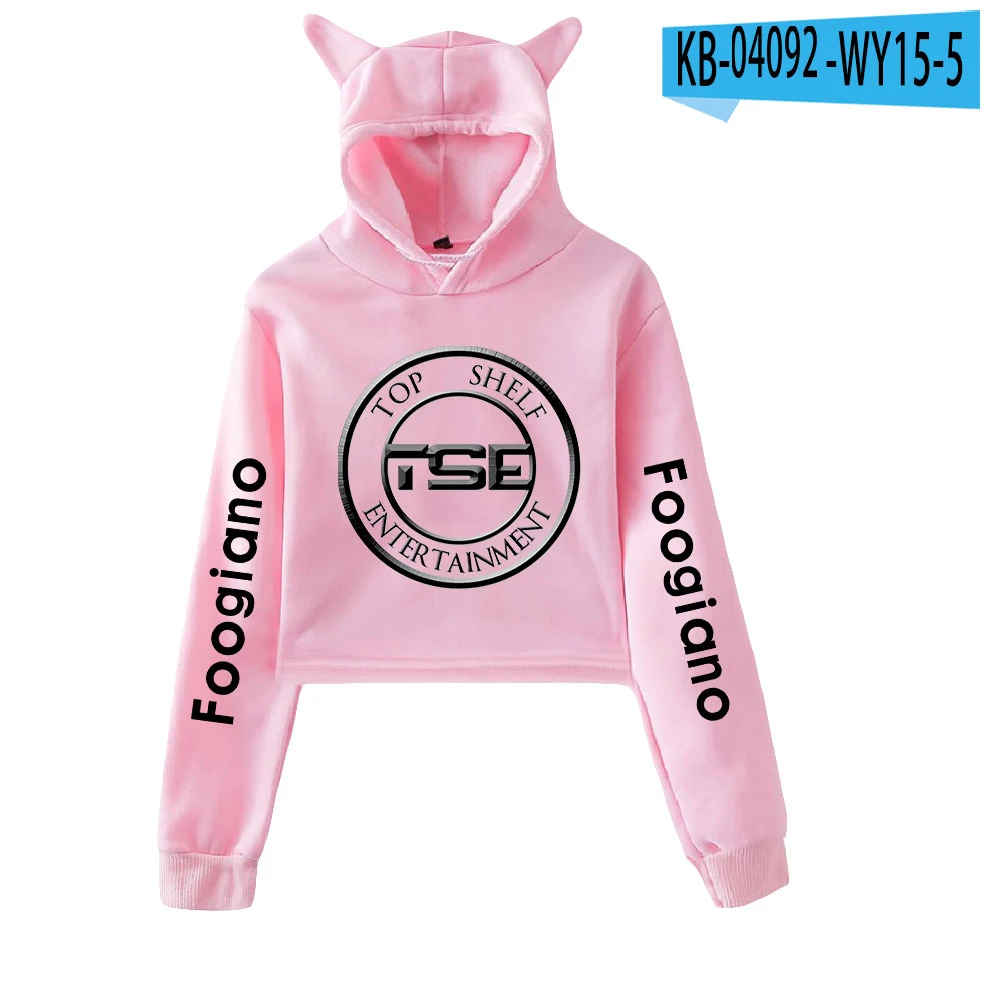 

Foogiano spring print cat ear Kawaii sports hoodie sexy short casual all-match sports hoodie tops