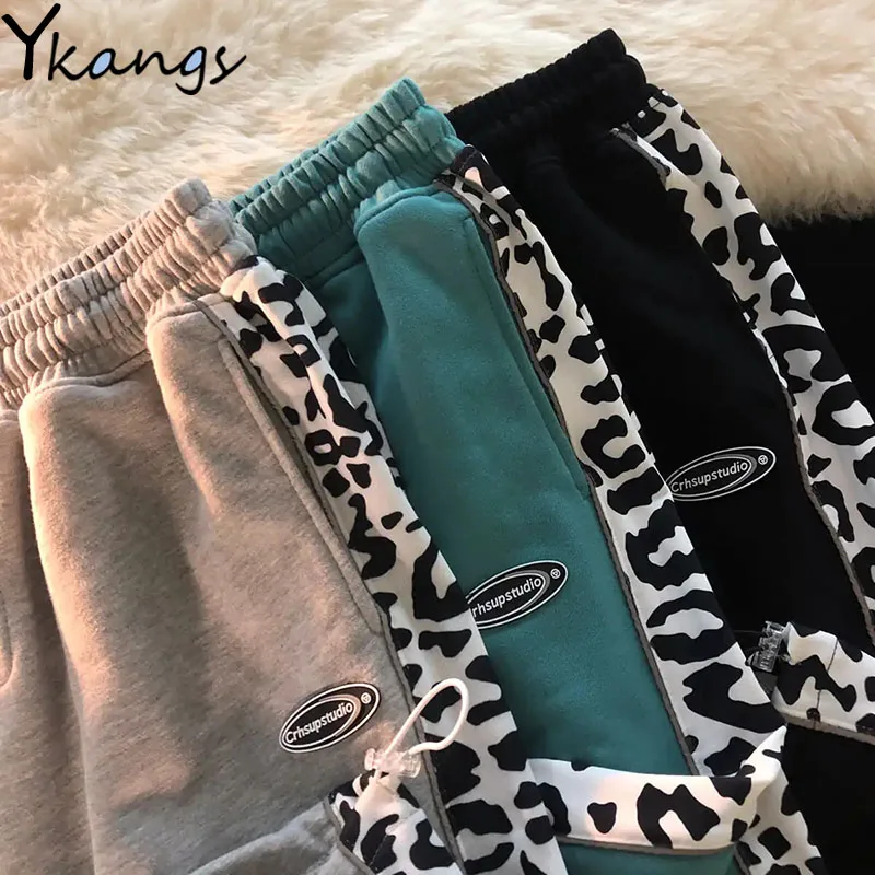 

Drawstring Summer Side Cow Print Street High Waist Fashion Shorts Female Korean Harajuku Hip Hop Women's patckwork Sports Shorts