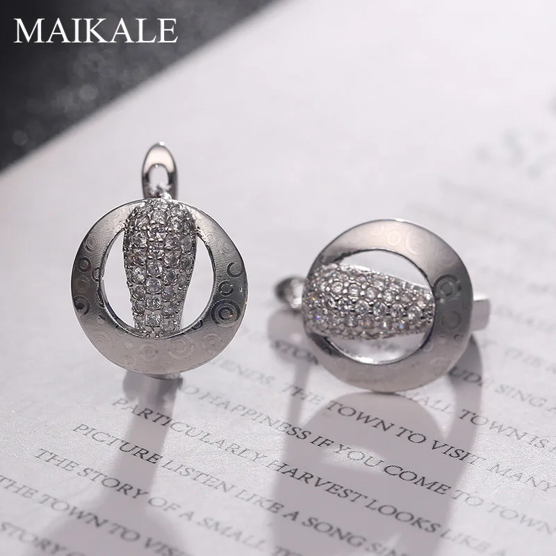 MAIKALE, милые круглые серьги-гвоздики для женщин, покрытые золотом, серебром, драгоценным камнем, цирконием, маленькие серьги, дикие вечерние ювелирные изделия, подарки