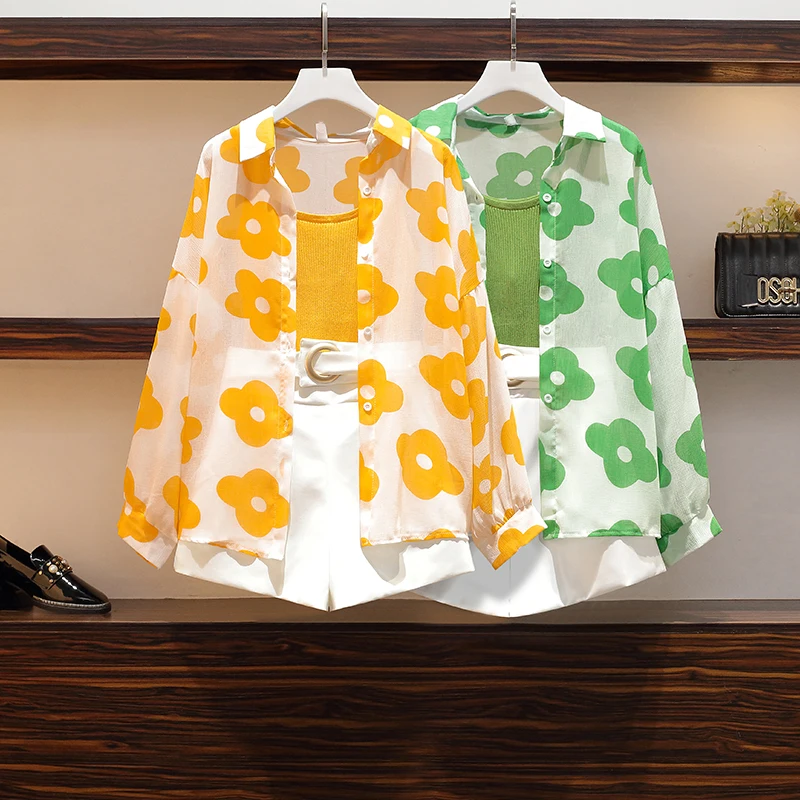 

WTIANYUW 2021 New Summer Women's Knitted Condole belt + Lantern Sleeve Sunprevent Clothes + Wide Leg Shorts 3 Piece Sets Ladies