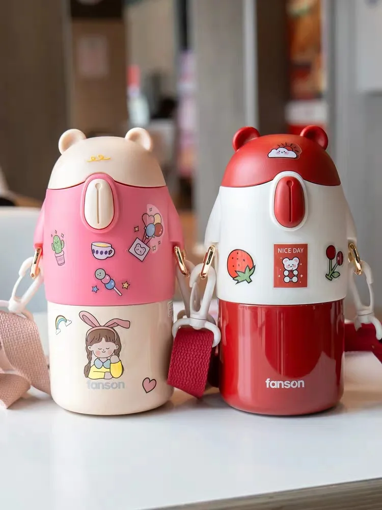 

Children with straw mug creative cute cartoon water cup men and women students kindergarten stainless steel large capacity cup