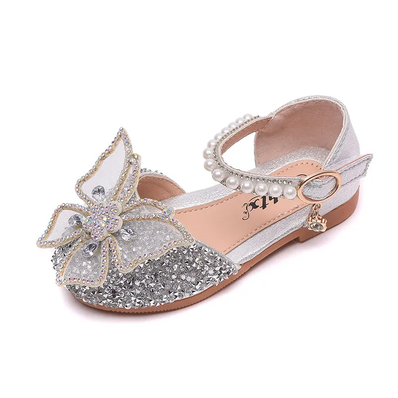 

Girls Princess Shoes Pearl Rhinestone Crystal Butterfly Sandals Summer Wedding Party Kids Dance Performance Shoes 2-11T