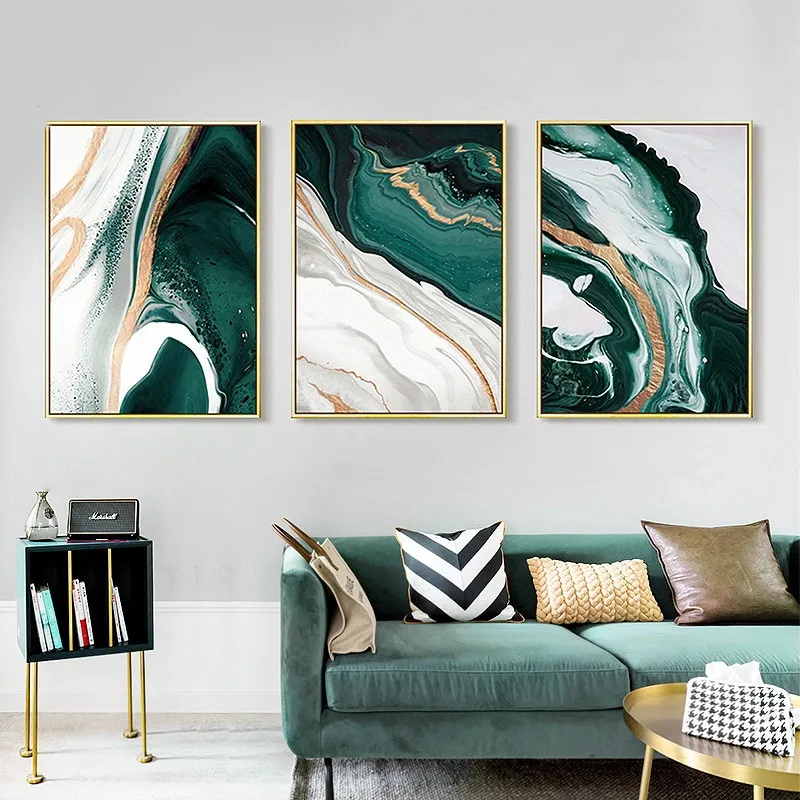 

Modern Abstract Gold Foil Line Green Canvas Painting Living Room Bedroom Restaurant Posters Prints Home Decoration Wall Pictures