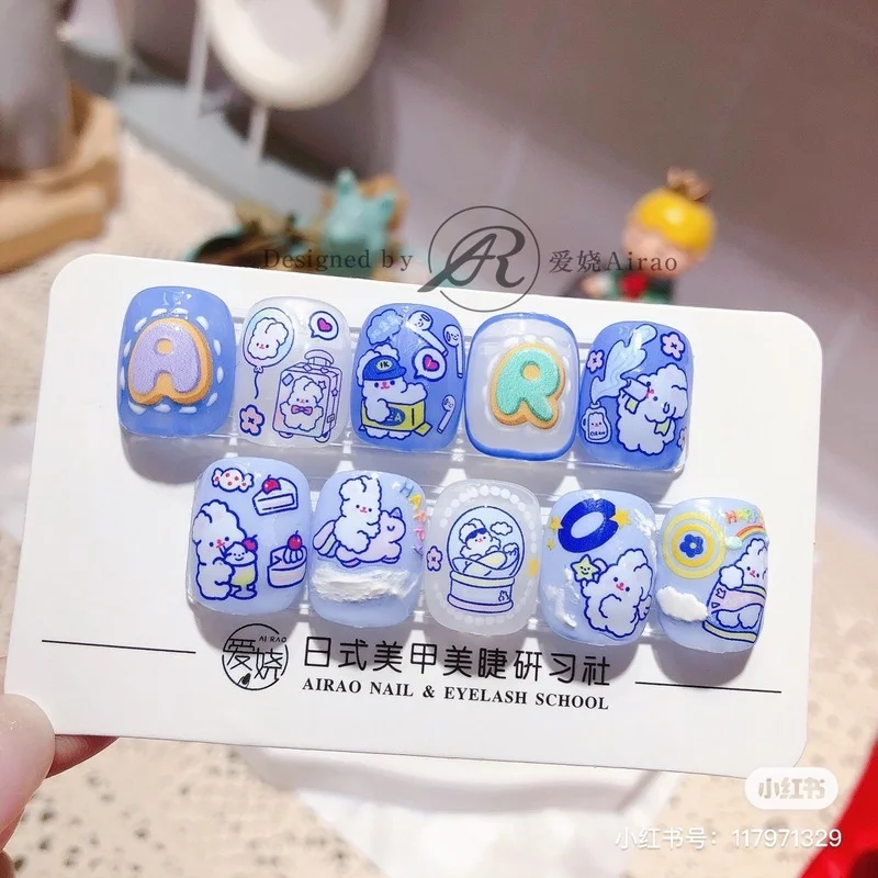 

2021 Japanese 5D Embossed Nail Stickers Cartoon Cute Confession Rabbit Lover Heart Rose Gift Red Blue Nails Decals DIY Manicure