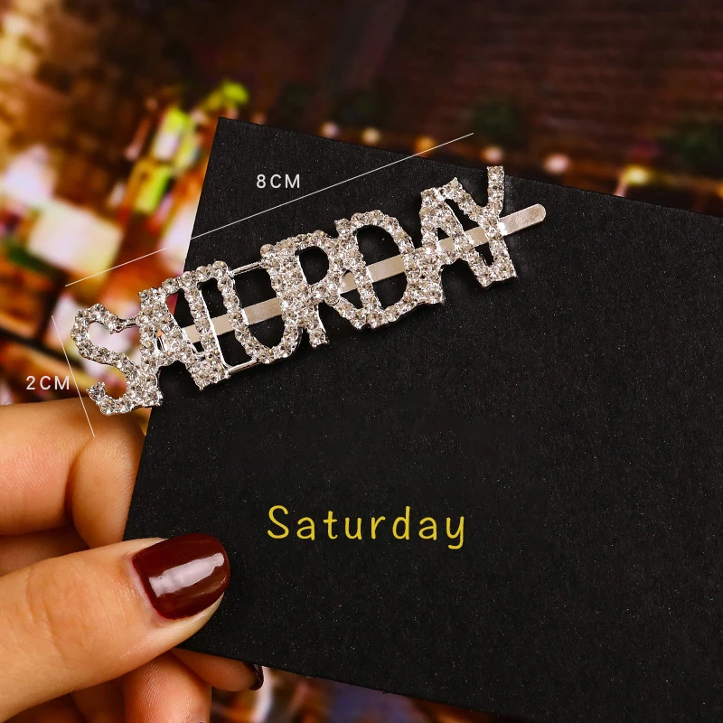 

Monday Tuesday Crystal Letter Hair Clips For Women Girls Rhinestone Word Hair Pins Week Hairpins Fashion Hair Accessories