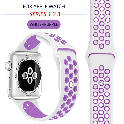 Мягкий спортивный силиконовый ремешок для Apple Watch серии 1, 2, 3, 42 мм, 38 мм, резиновый ремешок для iWatch 4/5, 40 мм, 44 мм - Цвет ремешка: 22 White Purple