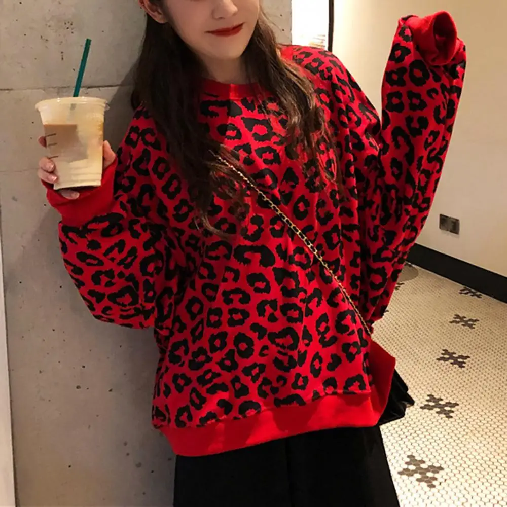 

Fashion Women Autumn Winter Long Sleeve Blouse Leopard Print Loose Sweatshirt Loose Sweatshirt