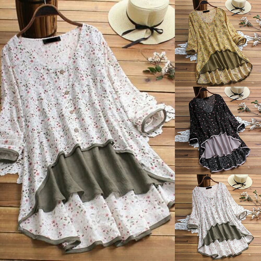 Женское платье туника с оборками желтое в стиле бохо цветочным принтом и длинным