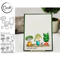 qwell cutting dies with clear stamps set cat small tree plant lawn lets visit soon theme diy album craft paper cards 2021