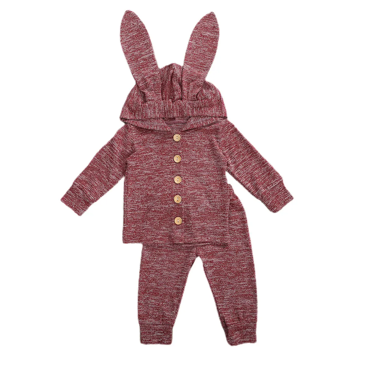 

2020 2pcs Baby Girls Boys Outfit Set Toddler Solid Color Long Sleeve Single-breasted Hooded Coat + Long Pants 0-3T Clothing Set