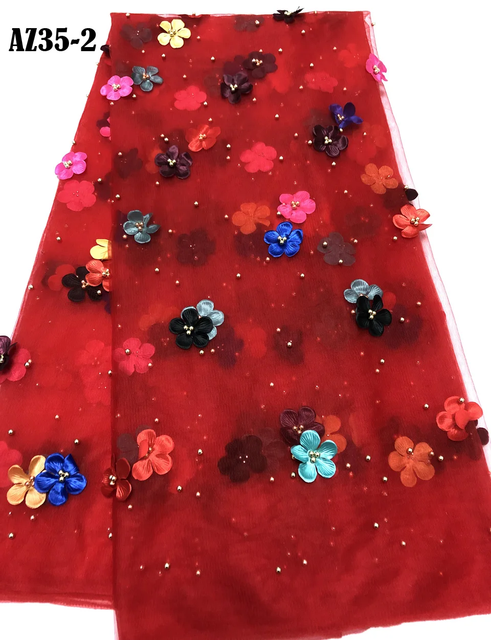 

2021 New Style French Net Lace Fabric 3D Flower African Tulle Mesh Lace Fabric High Quality African Lace Fabric AZ35-2