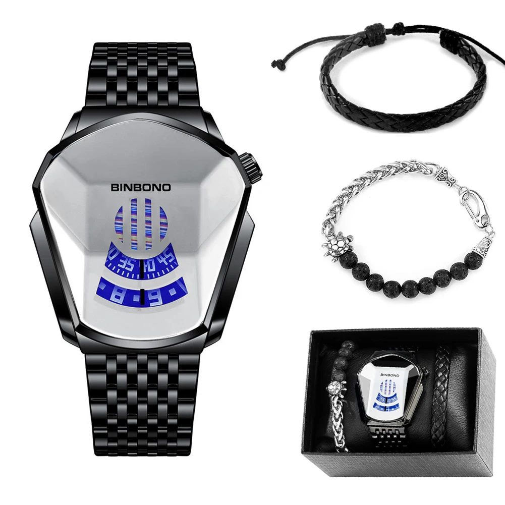 

Watches Gift Set Stainless Steel Quartz Wrist Watch Business Watch Man 2021 Men Watch Leather Bracelet Set for Boyfriend
