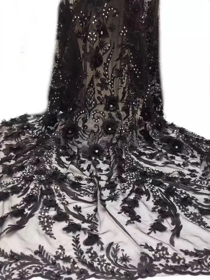

The latest African 3D lace fabric French tulle lace fabric with bead 2020 high quality lace Nigerian wedding fabric H3640