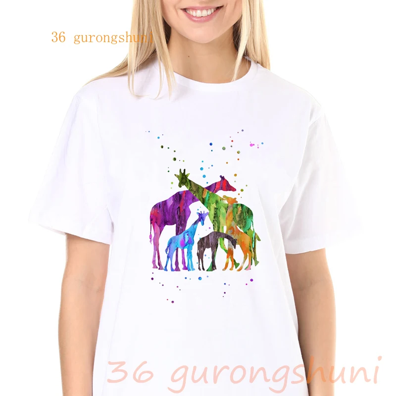 

Animal Elephant Watercolor Print T Shirt Women 2021 New Summer Tops Tees T-shirt Funny Dog Lover Female Streetwear Short Sleeve