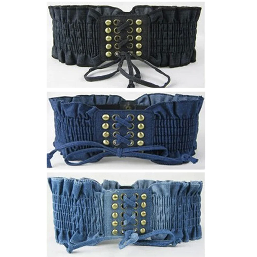 Женский джинсовый Эластичный пояс с заклепками и кисточками|Женские ремни| |