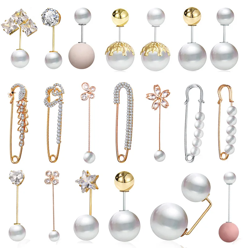 

Pearl Brooches Set Women Fashion Brooch Pin Vintage Gold Double Head Simulation Pearl Sweater Coat Pins Wedding Jewelry