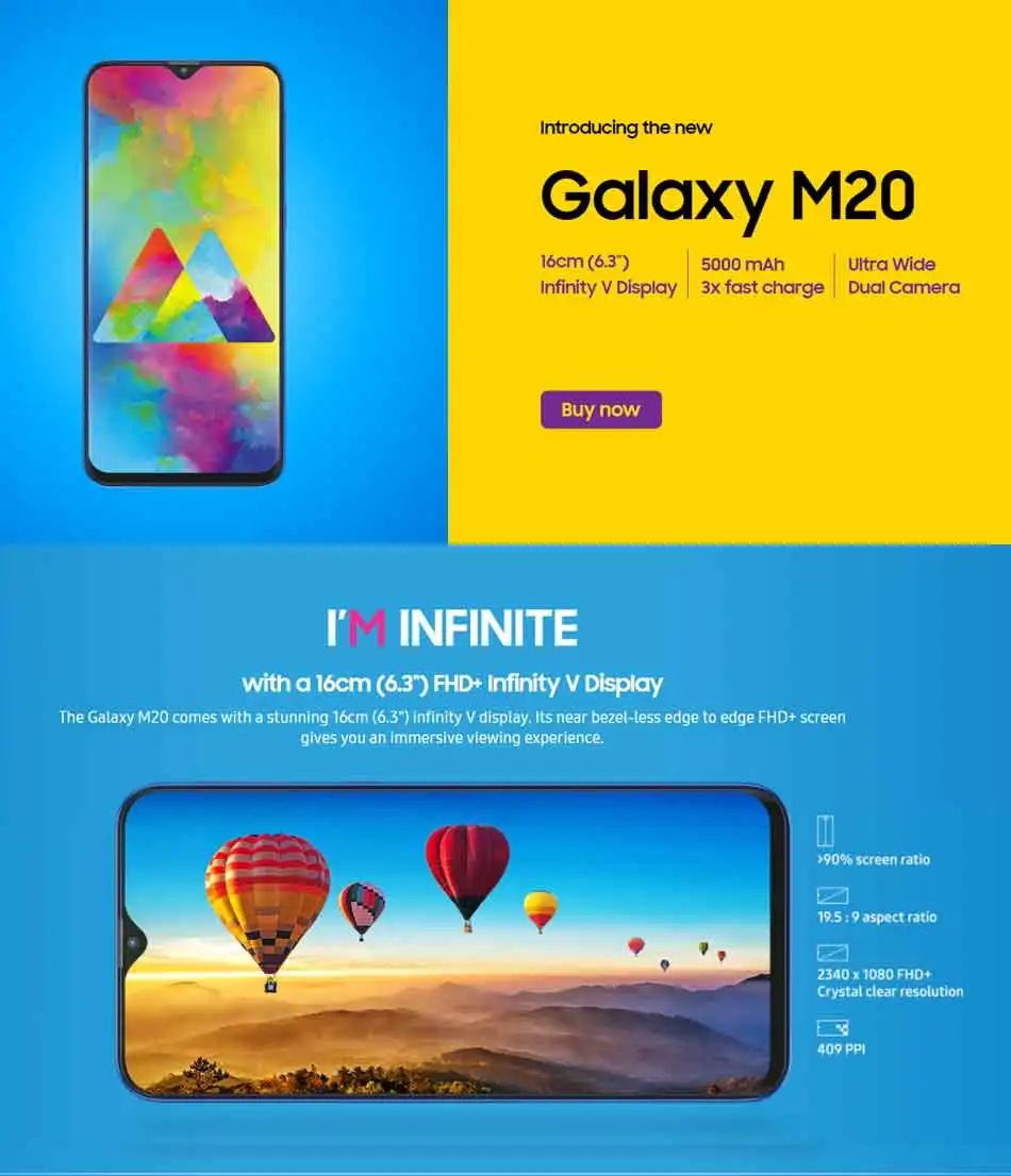 Мобильный телефон samsung Galaxy M20 M205F/DS Dual SIM 5000mAh 6," Exynos 7904 3 GB/4 GB ram 32 GB/64 GB rom 4G