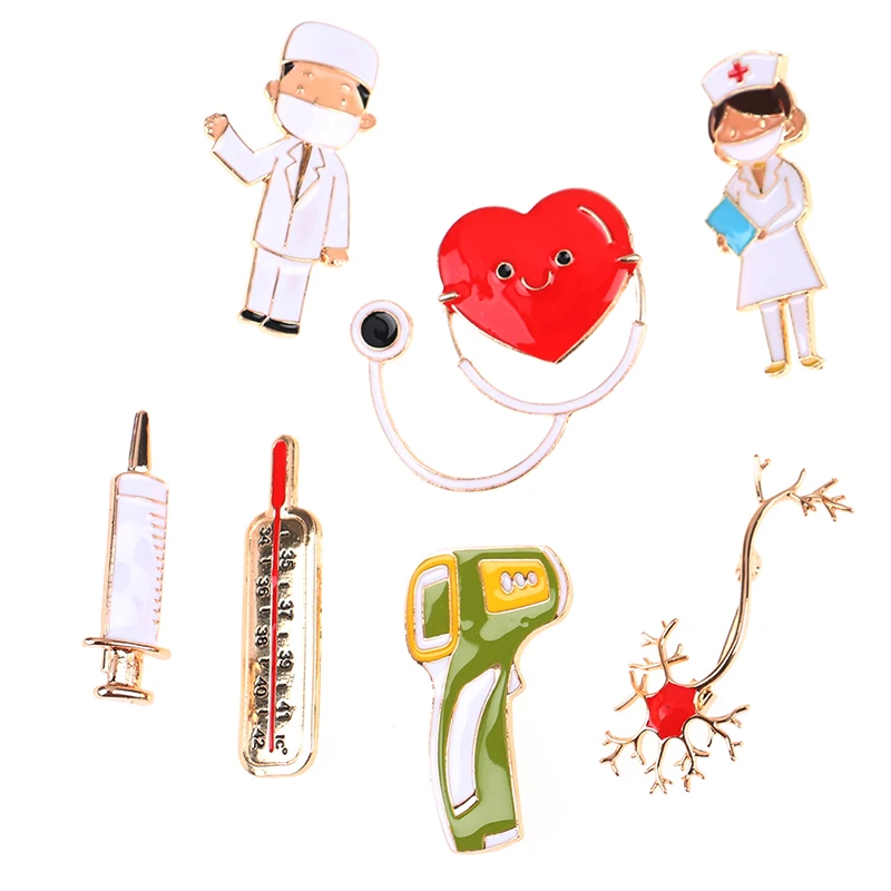 Metal Pin Doctor Badge Stethoscope Ambulance Angel Wings Nurse Hat Cross Shape Enamel Brooches Jewelry Gift |