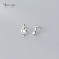 modian fashion shiny zircon lovely musical note asymmetry stud earring for women 925 sterling silver ear pin fine jewelry bijoux