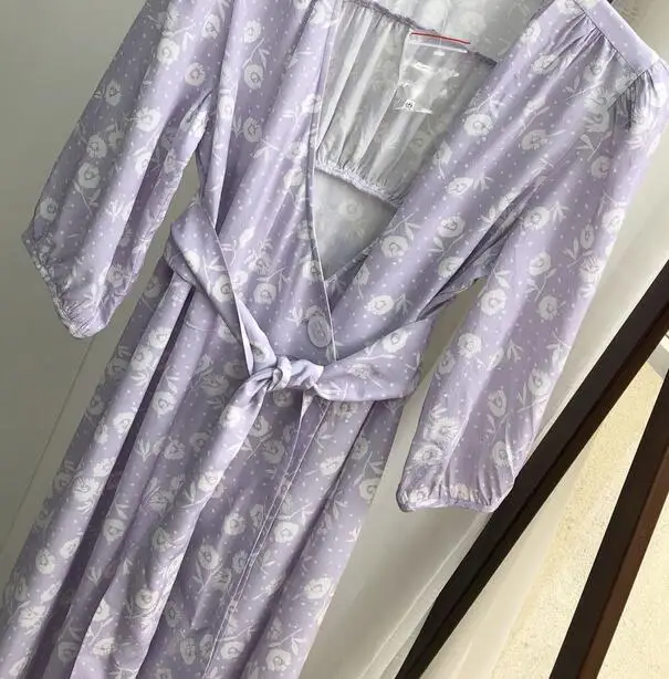 purple Женское платье миди с коротким рукавом и французским цветком летнее стильное чайное розовое платье миди - Цвет: purple