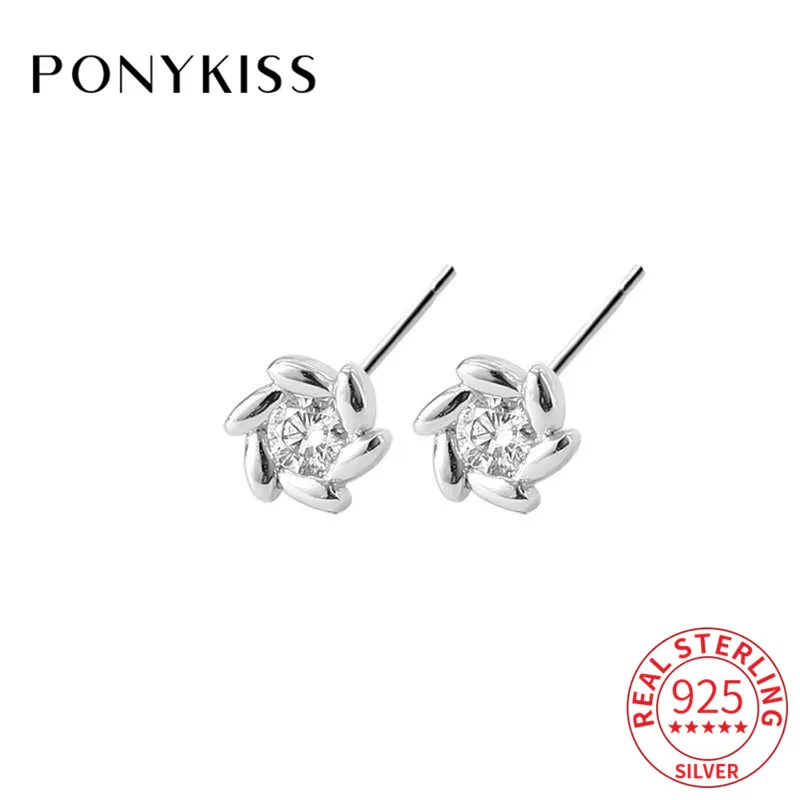 

PONYKISS Romantic S925 Sterling Silver Pretty Flower Zircon Minimlist Stud Earrings Women Party Elegant Jewelry Accessory