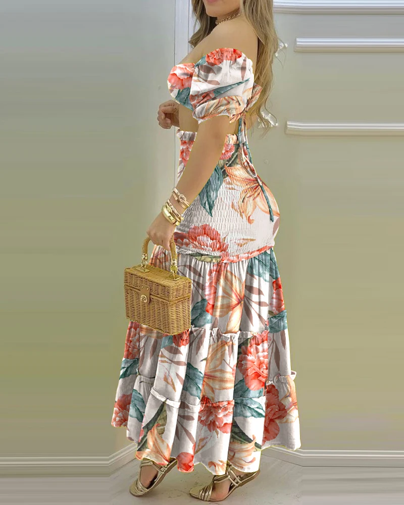 

2021 Summer Two Piece Set Women Printed Suit Sexy Tube Crop Top And High-Waisted Long Skirt Matching Sets Woman 2 Pieces
