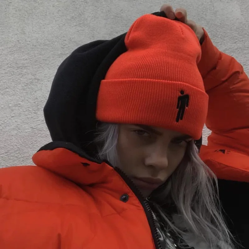 Фирменная Новинка Billie Eilish шапка Для женщин Для мужчин вязаное, тёплое, зимнее шапки для мужчин и женщин однотонный хип-хоп Повседневное манжетами широкий берет-Боб