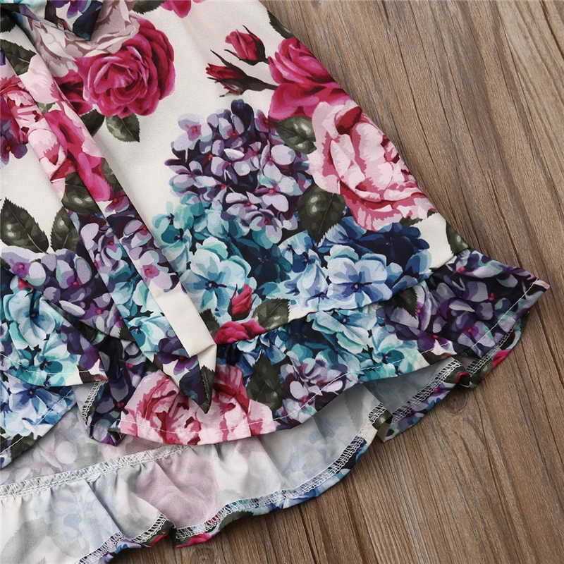 Детская летняя одежда 2021 для маленьких девочек с цветочным принтом топ бантом и