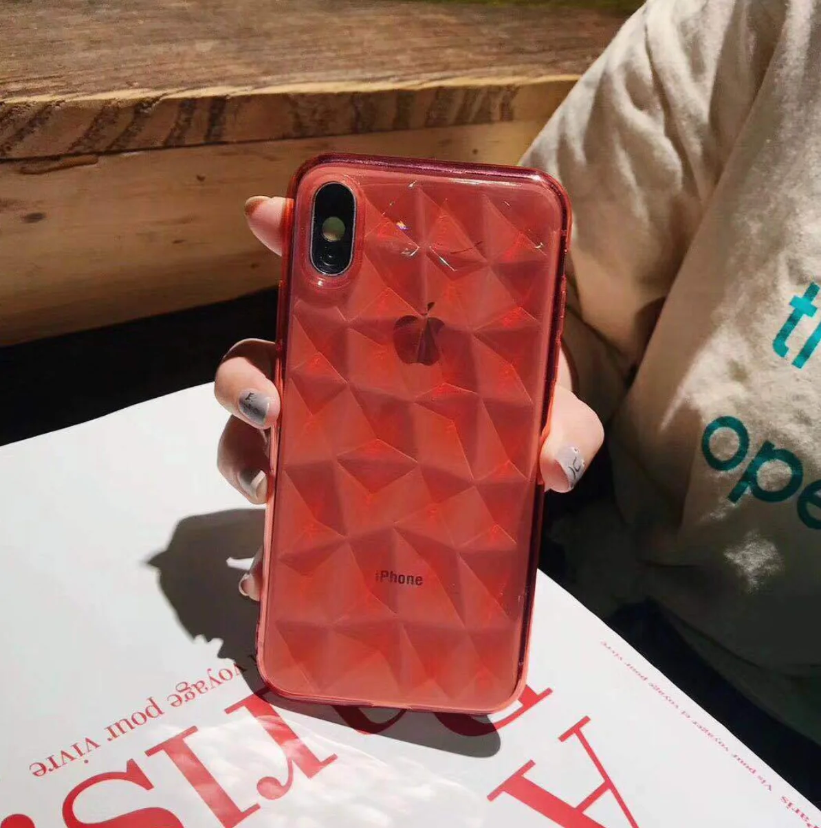 Clear Red 3D чехол с алмазной текстурой для iPhone 6, 6s, 7, 8 Plus, X, мягкий чехол для телефона для iPhone 7, прозрачный чехол Ультратонкий чехол - Цвет: Clear Red
