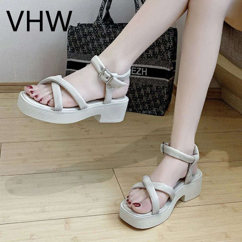 

2021 Summer Women White Platform Sandals Female Casual Shoes Pumps Green Chunky Sole Ankle Strap Sandals Women Sport Sandals