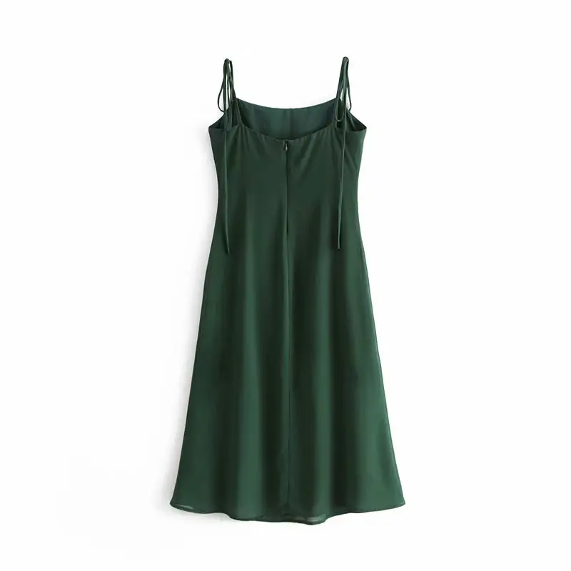 Женское свободное платье без рукавов Za зеленое однотонное Хлопковое комбинация