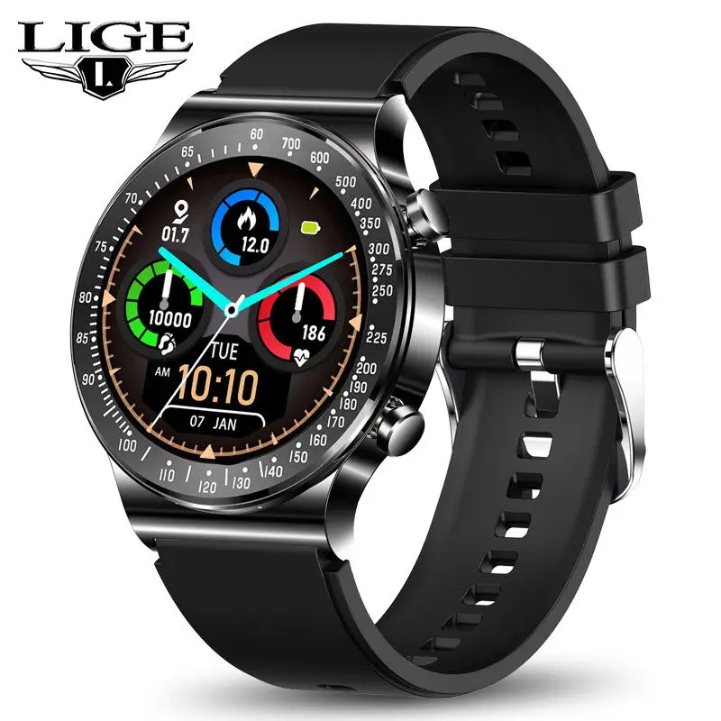 

LIGE New Men Smart Watch Full Touch Screen Sports Fitness Watches Waterproof Bluetooth Call Smartwatch Men relogio inteligente