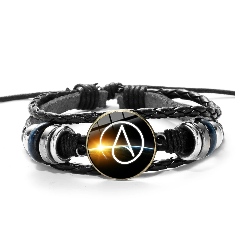 Модные атеист атеизм знак кожаный браслет для мужчин 11 видов стилей ручной