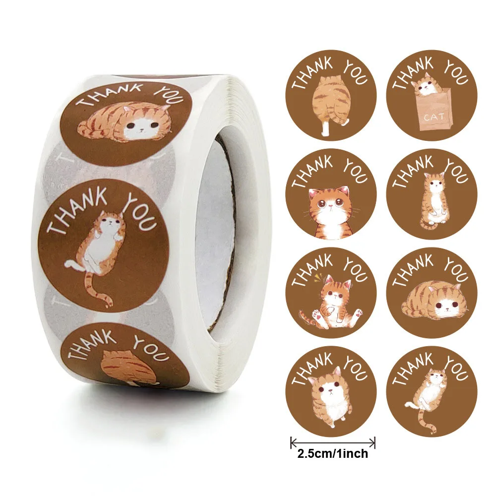 

500Pcs Cute Cat Thank you Stickers Wrapping paper Package Gift Seal Labels Shipping sticker Handmade Decoration Stationery