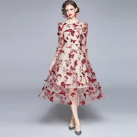 zuoman women luxury embroidery dress festa female high quality long elegant party robe femme vintage designer mesh vestidos