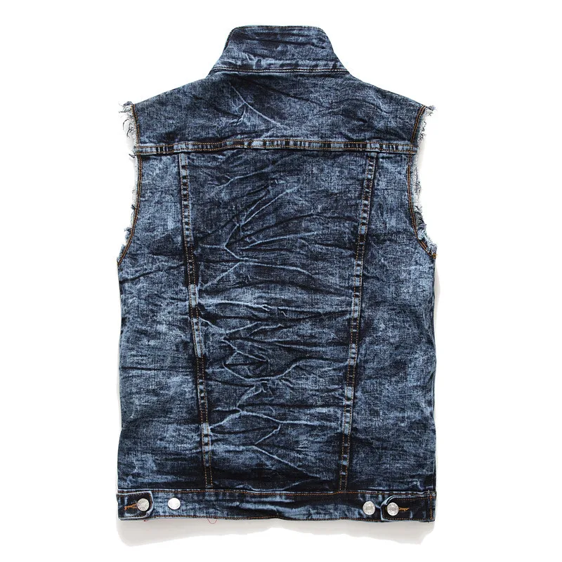 

Men's Punk Denim Vest Skull Badges Slim fit Jeans Waistcoat Brand Sleeveless Jackets for Male