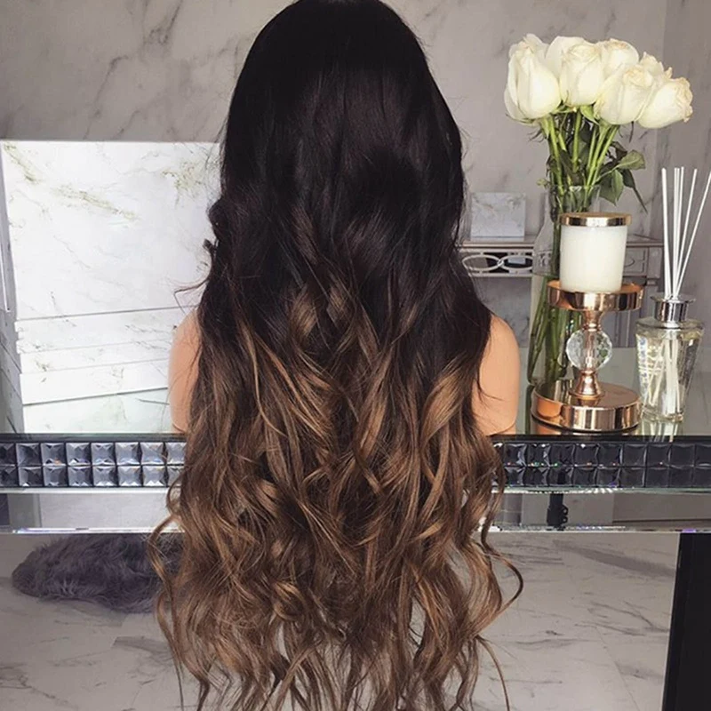 Хайлайтер парик синтетические волнистые коричневые кружевные передние парики