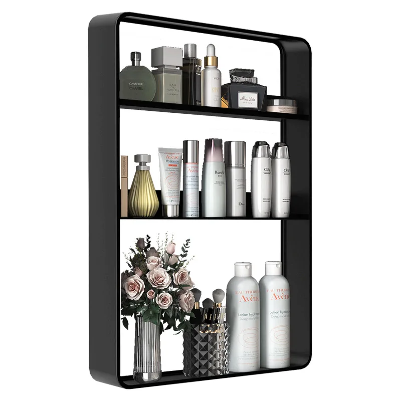 bathroom shelf wall mounted perforated black toilet supplies above storage cabinet storage rack shampoo cosmetic kitchen shelf free global shipping