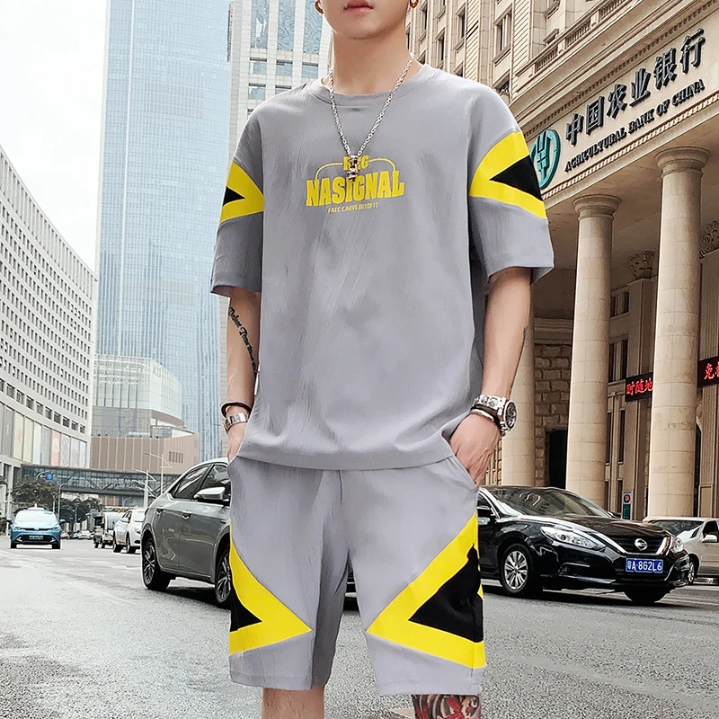 Мужские летние хлопковые футболки высокого качества и шорты комплект Униформа