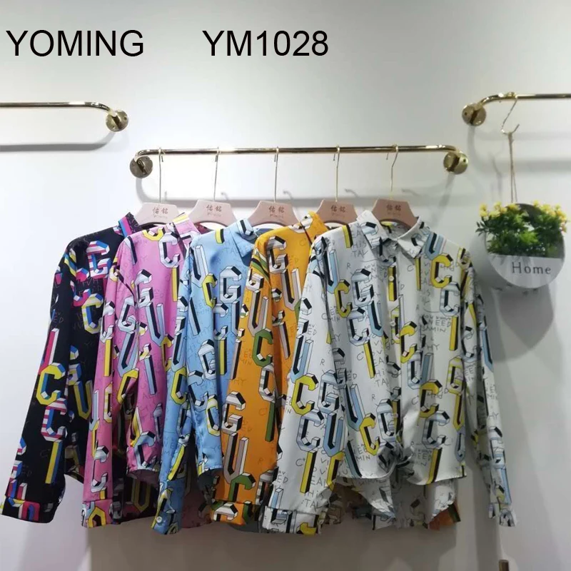 YOMING YM1029 модная официальная рубашка с принтом топы отложным воротником длинным
