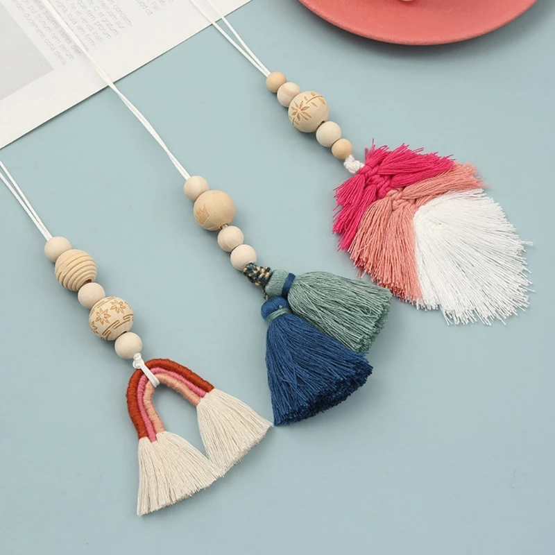 

4 Pcs/Set Baby Gym Frame Pendant Knitting Rainbow Tassel Wooden Ring Teether Toy