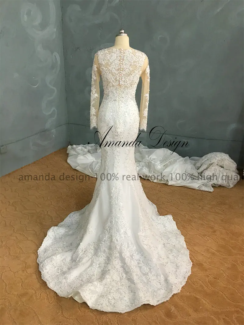 Аманда дизайн robe de mariee grande шлейф с длинными рукавами кристаллы для свадебного
